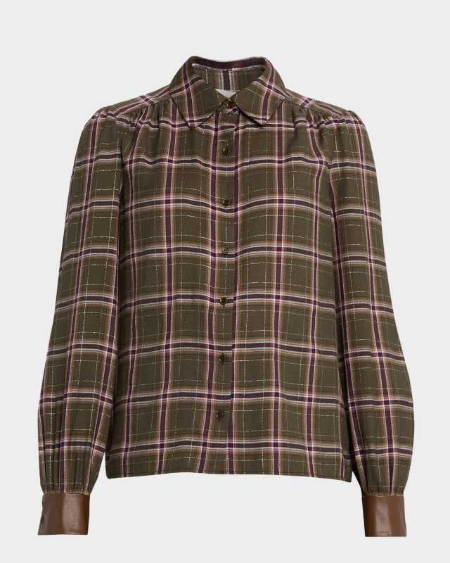 Jeremy Metallic Plaid Button-Front Blous